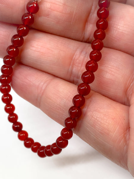 Red Agate and sterling silver handmade bracelet (4mm)