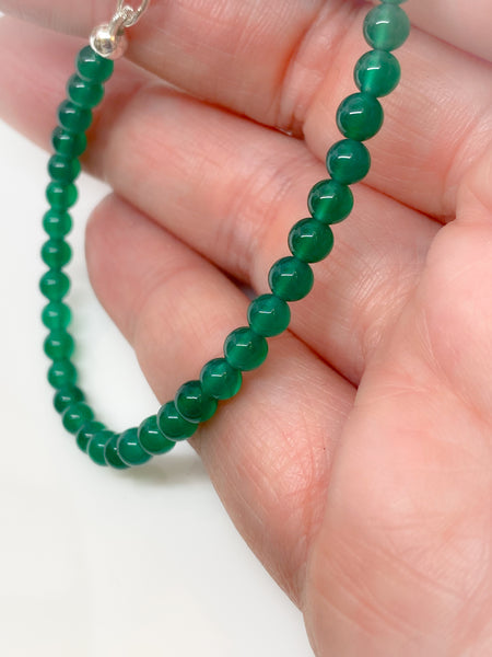 Green Agate and sterling silver handmade bracelet (4mm)