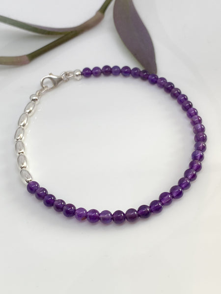 Amethyst and sterling silver handmade bracelet (4mm)