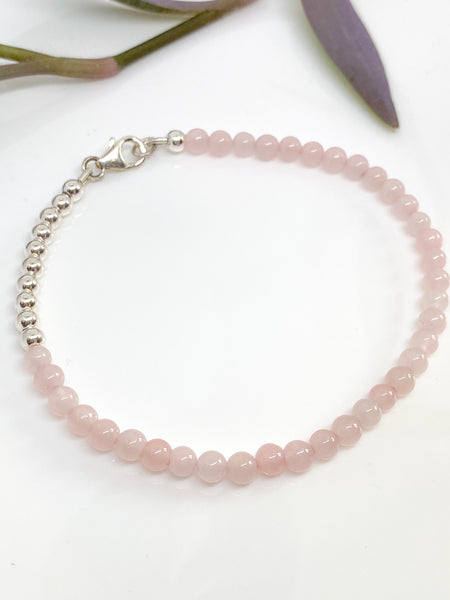 Rose Quartz and sterling silver handmade bracelet (4mm)
