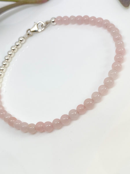 Rose Quartz and sterling silver handmade bracelet (4mm)