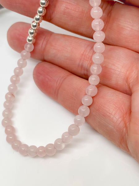 Rose Quartz and sterling silver handmade bracelet (4mm)