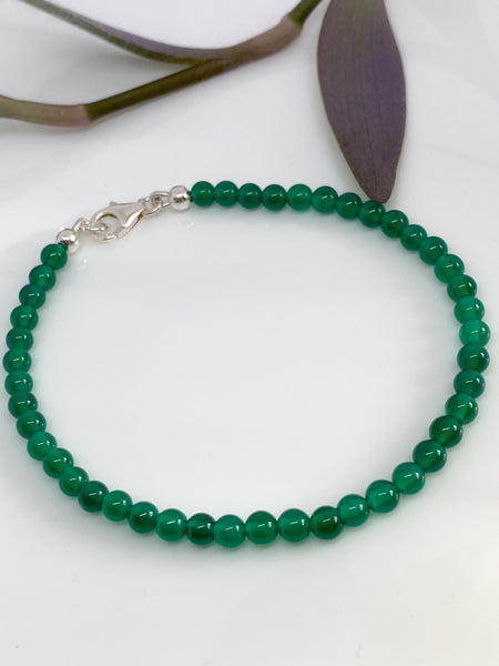 Green Agate and sterling silver handmade bracelet (4mm)
