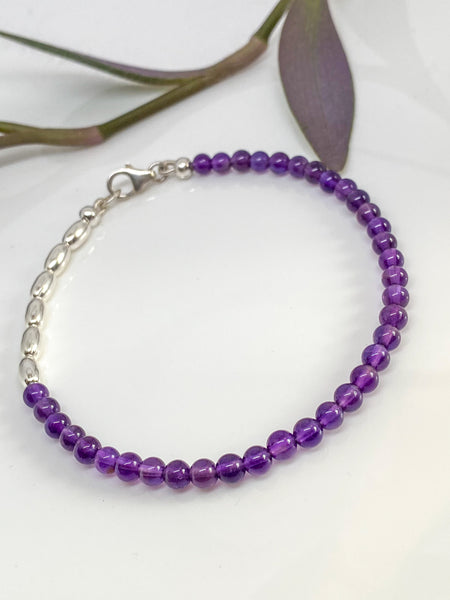 Amethyst and sterling silver handmade bracelet (4mm)