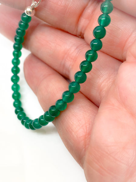 Green Agate and sterling silver handmade bracelet (4mm)