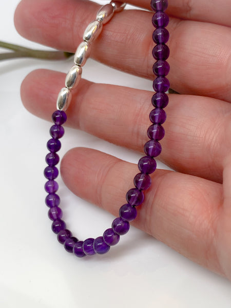 Amethyst and sterling silver handmade bracelet (4mm)