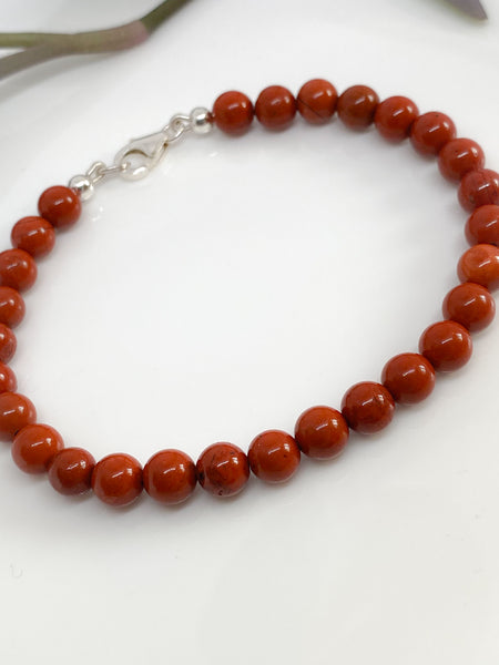 Red Jasper and sterling silver handmade bracelet (6mm)