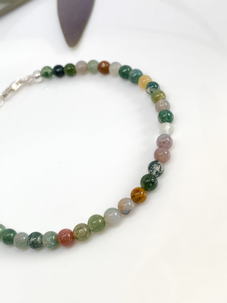 Indian Agate and sterling silver handmade bracelet (4mm)