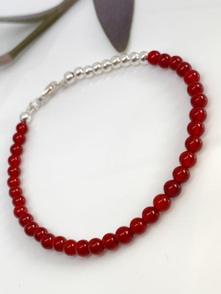 Red Agate and sterling silver handmade bracelet (4mm)