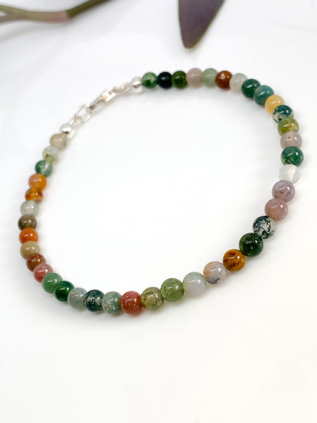 Indian Agate and sterling silver handmade bracelet (4mm)