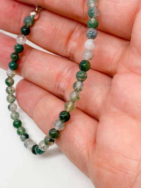 Green Moss Agate and sterling silver handmade bracelet (4mm)