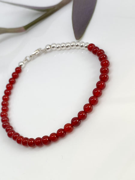 Red Agate and sterling silver handmade bracelet (4mm)