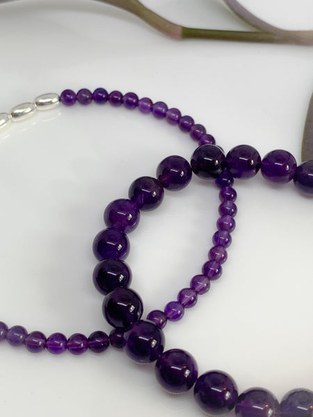 Amethyst and sterling silver handmade bracelet (8mm)