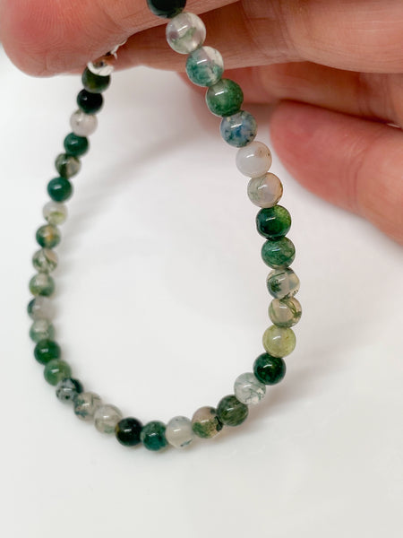 Green Moss Agate and sterling silver handmade bracelet (4mm)