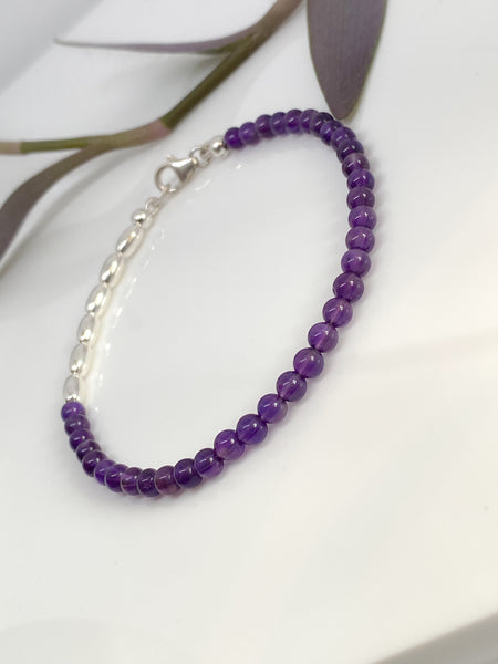 Amethyst and sterling silver handmade bracelet (4mm)