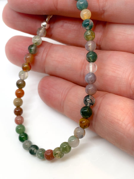 Indian Agate and sterling silver handmade bracelet (4mm)