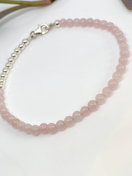 Rose Quartz and sterling silver handmade bracelet (4mm)