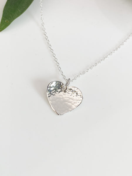 Hammered heart sterling silver necklace