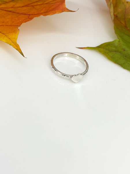 Textured sterling silver heart ring