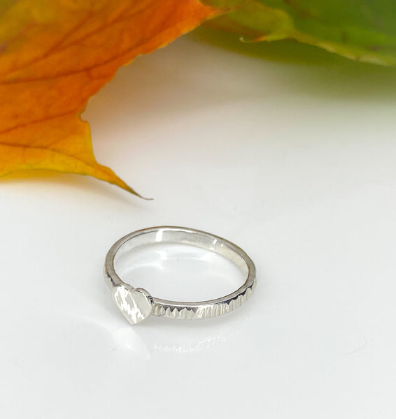 Textured sterling silver heart ring