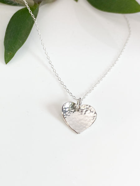 Hammered heart sterling silver necklace