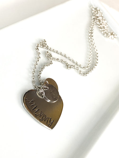Personalised heart name necklace with initial disc(s)