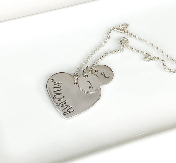 Personalised heart name necklace with initial disc(s)