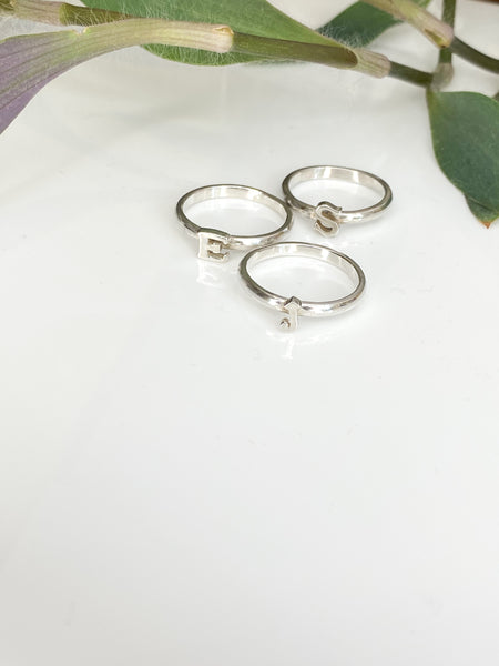 Sterling silver initial letter ring