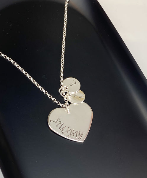 Personalised heart name necklace with initial disc(s)