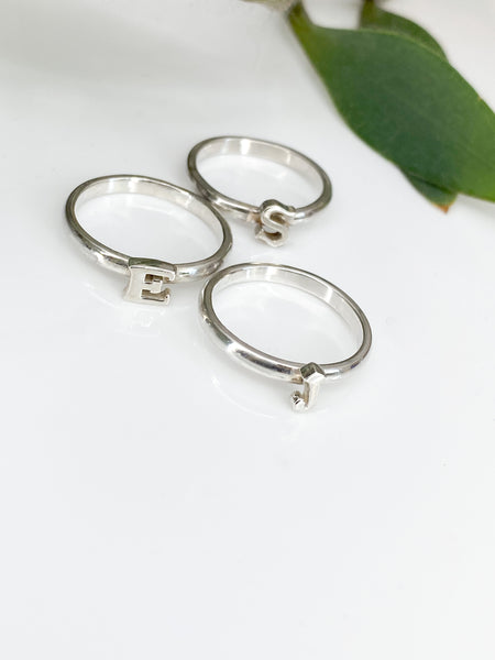 Sterling silver initial letter ring
