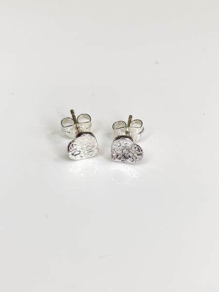 Textured heart sterling silver earrings