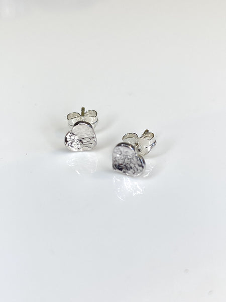 Textured heart sterling silver earrings