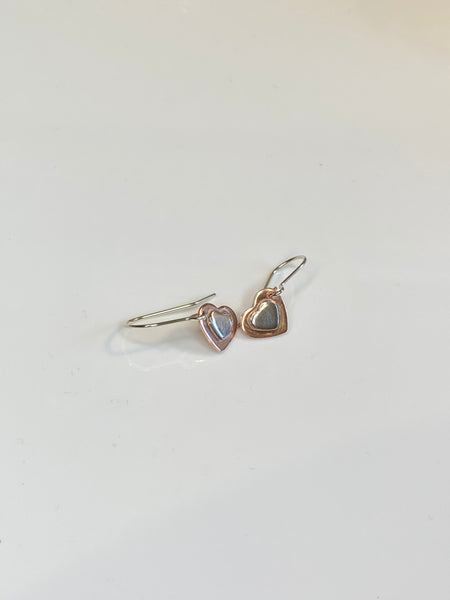 Double heart earrings - silver on copper