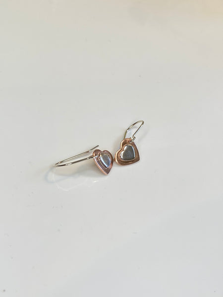 Double heart earrings - silver on copper