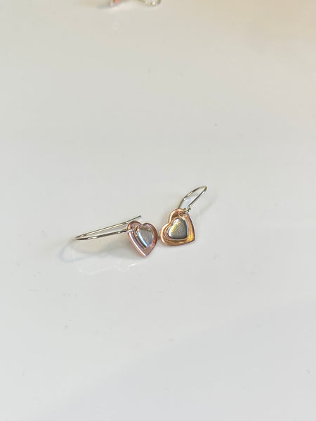 Double heart earrings - silver on copper