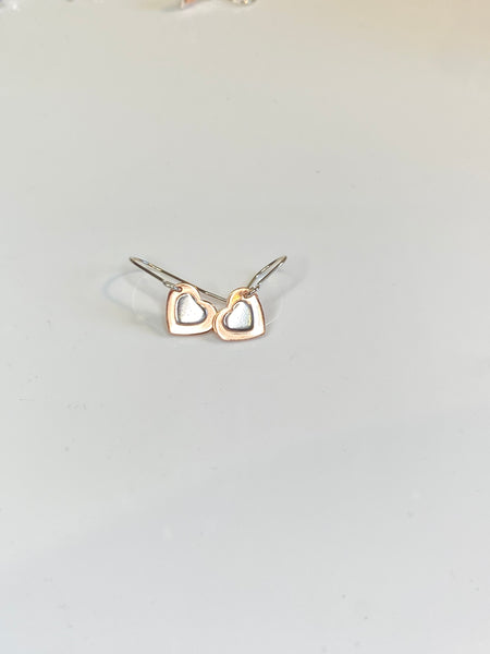 Double heart earrings - silver on copper
