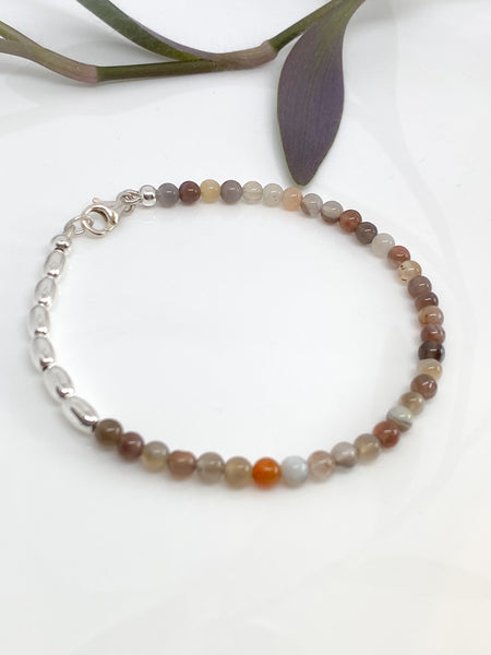 Botswana Agate and sterling silver handmade bracelet (4mm)