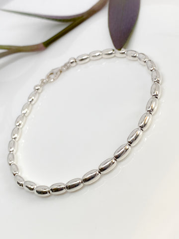 Sterling silver oval bead handmade bracelet (4mm)
