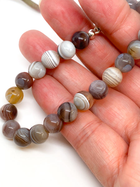 Botswana Agate and sterling silver handmade bracelet (8mm)