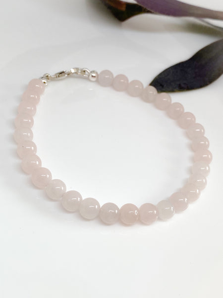 Rose Quartz and sterling silver handmade bracelet (6mm)