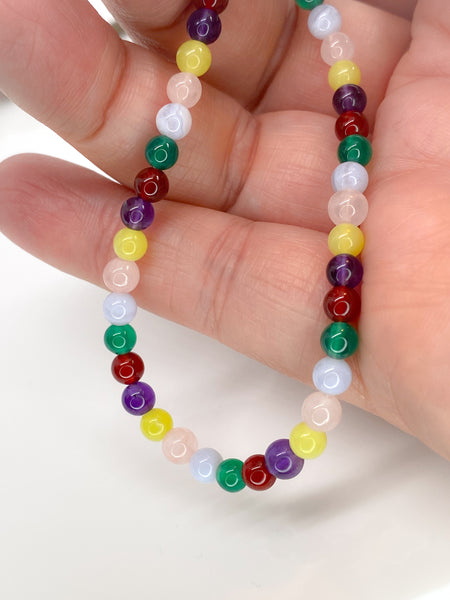 Rainbow mixed gemstone and sterling silver handmade bracelet (4mm)