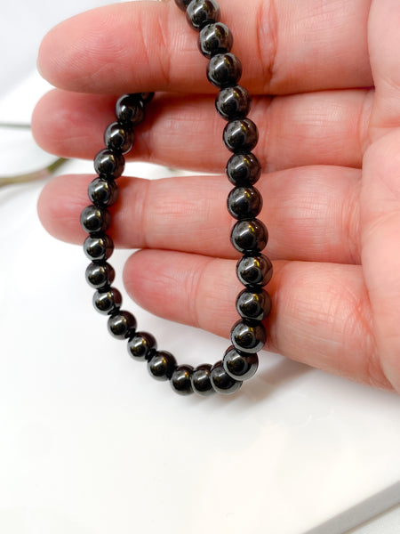 Hematite and sterling silver handmade bracelet (6mm)