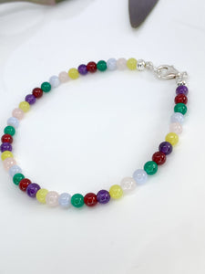 Rainbow mixed gemstone and sterling silver handmade bracelet (4mm)