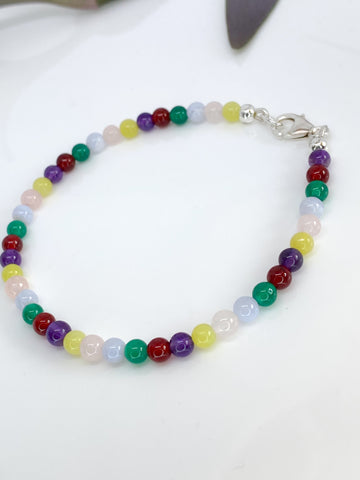 Rainbow mixed gemstone and sterling silver handmade bracelet (4mm)