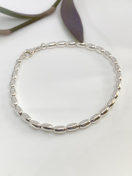 Sterling silver oval bead handmade bracelet (4mm)