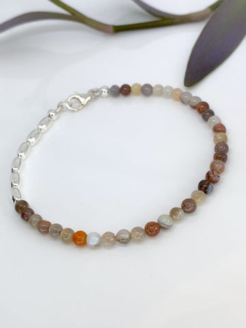 Botswana Agate and sterling silver handmade bracelet (4mm)