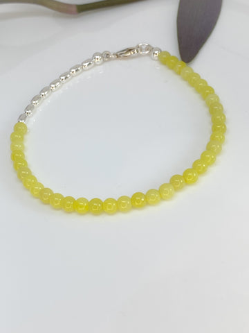Lemon Jasper and sterling silver handmade bracelet (4mm)