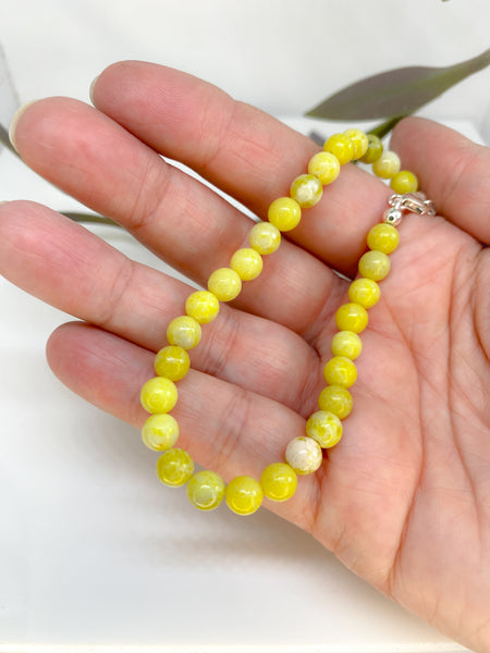 Lemon Jasper and sterling silver handmade bracelet (6mm)