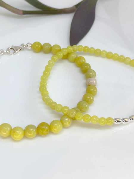 Lemon Jasper and sterling silver handmade bracelet (4mm)