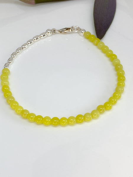 Lemon Jasper and sterling silver handmade bracelet (4mm)